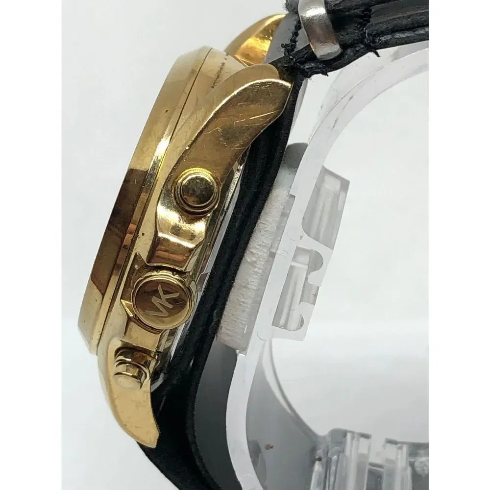 MICHAEL KORS MK5502 Womens Black Leather Analog Dial Quartz Genuine Watch KG426
